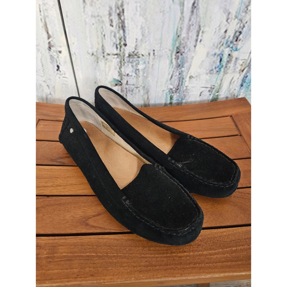FLAW UGG Milana Loafers 7.5 Black Suede‎ Driving Moccasins Slip On Flats 1096572